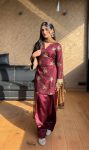 TRENDING NATURAL CREPE SILK EMBROIDERY SEQUENCE LACE WORK TOP PALAZZO WITH DUPATTA PARTY WEAR WHOLESALE PRICE ETHNIC GARMENT (3)