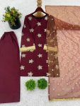 TRENDING NATURAL CREPE SILK EMBROIDERY SEQUENCE LACE WORK TOP PALAZZO WITH DUPATTA PARTY WEAR WHOLESALE PRICE ETHNIC GARMENT (3)
