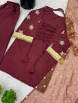 TRENDING NATURAL CREPE SILK EMBROIDERY SEQUENCE LACE WORK TOP PALAZZO WITH DUPATTA PARTY WEAR WHOLESALE PRICE ETHNIC GARMENT (3)
