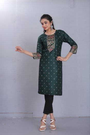 TRENDING RAYON COTTON FOIL PRINTED ONLY KURTI GREEN