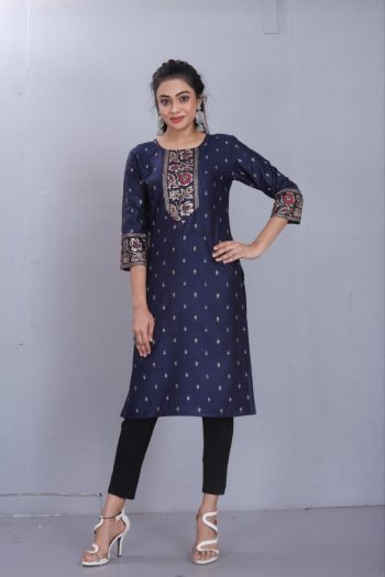 TRENDING RAYON COTTON FOIL PRINTED ONLY KURTI NAVY BLUE