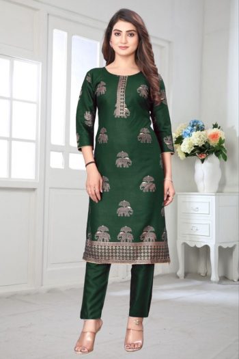 TRENDING RAYON FOIL PRINTED TOP PENT SET GREEN