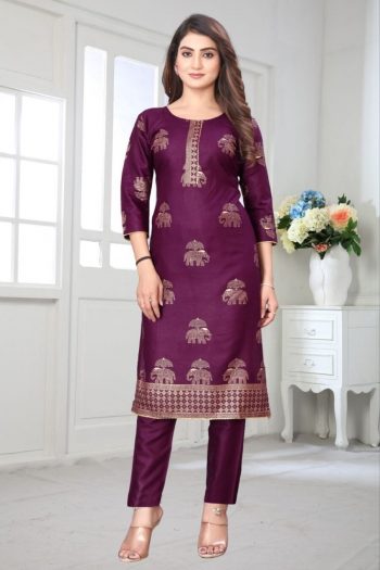 TRENDING RAYON FOIL PRINTED TOP PENT SET WINE