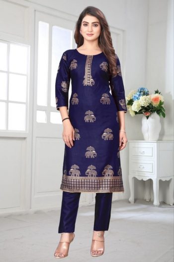 TRENDING RAYON FOIL PRINTED TOP PENT SET BLUE