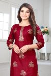 TRENDING RAYON FOIL PRINTED TOP PENT SET MAROON