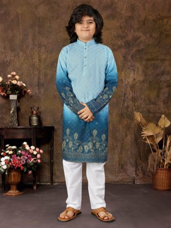 TRENDING RAYON ZARI CROCHET WORK KID'S KURTA WITH PAYJAMA SKY