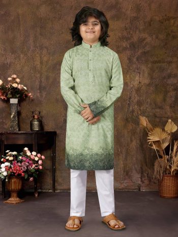 TRENDING RAYON ZARI CROCHET WORK KID'S KURTA WITH PAYJAMA MEHNDI
