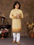 TRENDING RAYON ZARI CROCHET WORK KID'S KURTA WITH PAYJAMA YELLOW