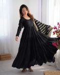 TRENDING ROMAN SILK CHANDERI FABRIC LAYERED GOWN BOTTOM WITH DUPATTA FESTIVE WEAR WHOLESALE PRICE ETHNIC GARMENT(6)