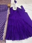 TRENDING ROMAN SILK CHANDERI FABRIC LAYERED GOWN BOTTOM WITH DUPATTA PARTY WEAR WHOLESALE PRICE ETHNIC GARMENT (4)
