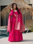 TRENDING ROMAN SILK CHANDERI FABRIC LAYERED GOWN BOTTOM WITH DUPATTA PARTY WEAR WHOLESALE PRICE ETHNIC GARMENT (11)