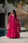 TRENDING ROMAN SILK CHANDERI FABRIC LAYERED GOWN BOTTOM WITH DUPATTA PARTY WEAR WHOLESALE PRICE ETHNIC GARMENT (11)