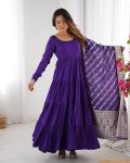 TRENDING ROMAN SILK CHANDERI FABRIC LAYERED GOWN BOTTOM WITH DUPATTA PARTY WEAR WHOLESALE PRICE ETHNIC GARMENT (4)