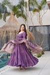 TRENDING ROMAN SILK CHANDERI FABRIC LAYERED GOWN BOTTOM WITH DUPATTA PARTY WEAR WHOLESALE PRICE ETHNIC GARMENT (3)
