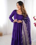 TRENDING ROMAN SILK CHANDERI FABRIC LAYERED GOWN BOTTOM WITH DUPATTA PARTY WEAR WHOLESALE PRICE ETHNIC GARMENT (4)