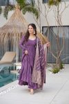 TRENDING ROMAN SILK CHANDERI FABRIC LAYERED GOWN BOTTOM WITH DUPATTA PARTY WEAR WHOLESALE PRICE ETHNIC GARMENT (3)