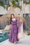 TRENDING ROMAN SILK CHANDERI FABRIC LAYERED GOWN BOTTOM WITH DUPATTA PARTY WEAR WHOLESALE PRICE ETHNIC GARMENT (3)