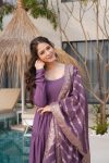TRENDING ROMAN SILK CHANDERI FABRIC LAYERED GOWN BOTTOM WITH DUPATTA PARTY WEAR WHOLESALE PRICE ETHNIC GARMENT (3)