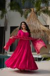 TRENDING ROMAN SILK CHANDERI FABRIC LAYERED GOWN BOTTOM WITH DUPATTA PARTY WEAR WHOLESALE PRICE ETHNIC GARMENT (11)