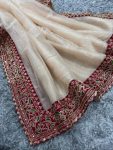 TRENDING SOFT BANARASI CRUSH EMBROIDERY SEQUENCE LACE BORDER WORK SAREE WITH UNSTITCHED BLOUSE PARTY WEAR WHOLESALE PRICE ETHNIC GARMENT (4)