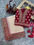 TRENDING SOFT BANARASI CRUSH EMBROIDERY SEQUENCE LACE BORDER WORK SAREE WITH UNSTITCHED BLOUSE PARTY WEAR WHOLESALE PRICE ETHNIC GARMENT (4)