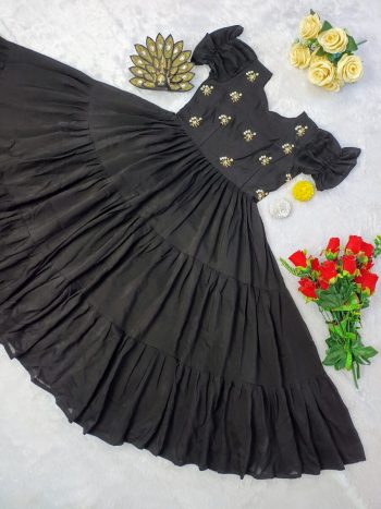 TRENDING SOFT COTTON HAND PEARL WORK ONE PIECE BLACK