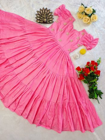 TRENDING SOFT COTTON HAND PEARL WORK ONE PIECE PINK