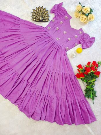 TRENDING SOFT COTTON HAND PEARL WORK ONE PIECE LAVENDER