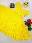 TRENDING SOFT COTTON HAND PEARL WORK ONE PIECE YELLOW