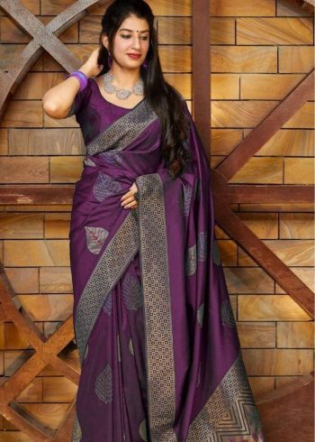 TRENDING SOFT LICHI SILK JACQUARD WORK SAREE WITH UNSTITCHED BLOUSE