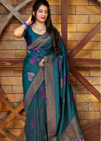 TRENDING SOFT LICHI SILK JACQUARD WORK SAREE WITH UNSTITCHED BLOUSE