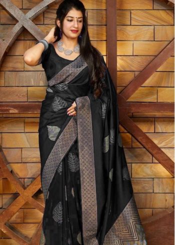 TRENDING SOFT LICHI SILK JACQUARD WORK SAREE WITH UNSTITCHED BLOUSE