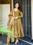 TRENDING SOFT MUSLIN BANDHEJ PRINTED FLAIRED ANARKALI GOWN BOTTOM WITH DUPATTA MUSTARD