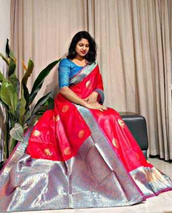 TRENDING SOFT SILK ZARI WEAVING WORK SAREE WITH UNSTITCHED BLOUSE RED