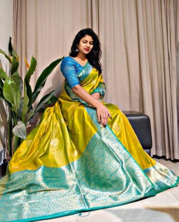 TRENDING SOFT SILK ZARI WEAVING WORK SAREE WITH UNSTITCHED BLOUSE YELLOW