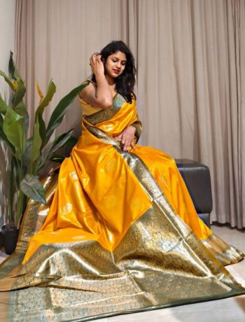 TRENDING SOFT SILK ZARI WEAVING WORK SAREE WITH UNSTITCHED BLOUSE YELLOW