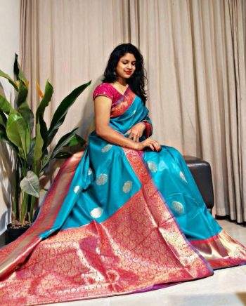 TRENDING SOFT SILK ZARI WEAVING WORK SAREE WITH UNSTITCHED BLOUSE SKY