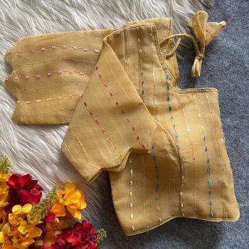 TRENDING TISSUE SILK MULTI SEQUENCE WORK STITCHED BLOUSE YELLOW