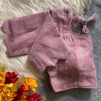 TRENDING TISSUE SILK MULTI SEQUENCE WORK STITCHED BLOUSE PINK