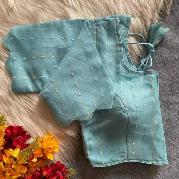 TRENDING TISSUE SILK MULTI SEQUENCE WORK STITCHED BLOUSE SKY