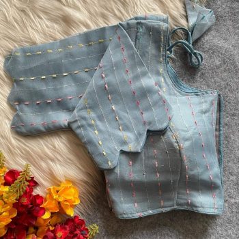 TRENDING TISSUE SILK MULTI SEQUENCE WORK STITCHED BLOUSE GREY