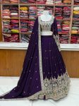 TRENDING VICHITRA SILK EMBROIDERY SEQUENCE THREAD WORK STITCHED LEHENGA CHOLI WITH DUPATTA PURPLE
