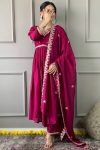 TRENDING VICHITRA SILK EMBROIDERY WORK TOP BOTTOM WITH DUPATTA PARTY WEAR WHOLESALE PRICE ETHNIC GARMENT (3)