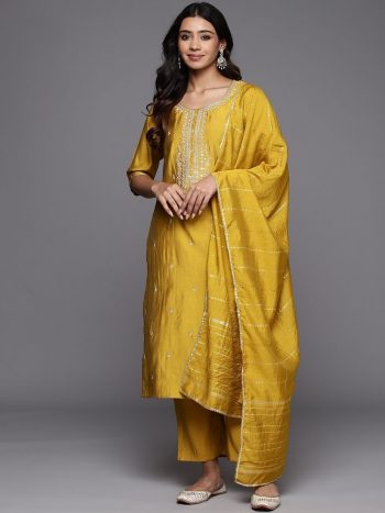 VISCOSE BLEND EMBROIDERY WORK TOP BOTTOM WITH DUPATTA YELLOW