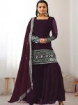1DESIGNER GEORGETTE EMBROIDERY SEQUENCE WORK TOP SHARARA WITH DUPATTA FESTIVE WEAR WHOLESALE PRICE ETHNIC GARMENT (3)