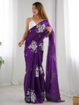 DESIGNER JIMMY CHOO DUAL SEQUENCE WITH DOUBLE SCALPING BORDER WORK SAREE WITH UNSTITCHED BLOUSE PURPLE
