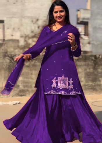 DESIGNER NATURAL CREEP SILK BEADS WITH THREAD AND SEQUENCE WORK TOP LEHENGA WITH DUPATTA PURPLE