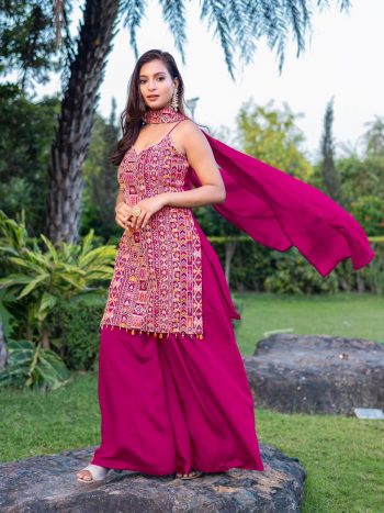 FANCY CHINON EMBROIDERY WORK TOP PALAZZO WITH DUPATTA RANI