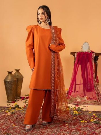 FANCY NATURAL CREPE SILK FANCY LACE BORDER WORK  TOP PATIYALA WITH DUPATTA  ORANGE