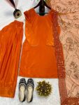 1FANCY NATURAL CREPE SILK FANCY LACE BORDER WORK TOP PATIYALA WITH DUPATTA FESTIVE WEAR WHOLESALE PRICE ETHNIC GARMENT (7)